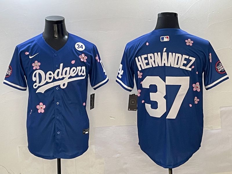 Men Los Angeles Dodgers #37 Hernandez Blue Sakura Edition 2025 Nike MLB Jersey style 7->los angeles dodgers->MLB Jersey